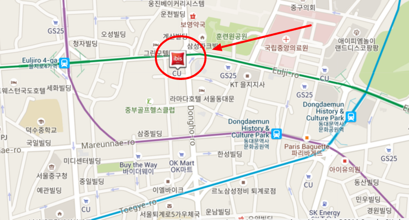 Location map directions route to the ibis Ambassador Seoul Dongdaemun Opening July 2016 hotel in SEOUL