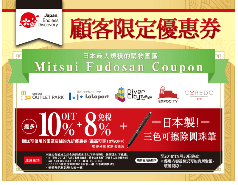 三井 Mitsui Outlet Park 10% 優惠券